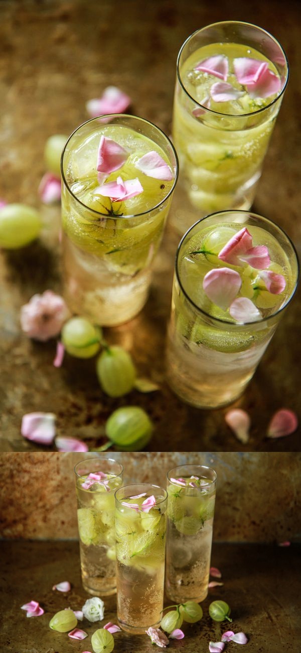 Gooseberry Elderflower Champagne Cocktail