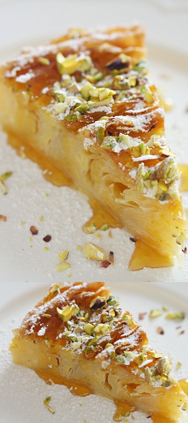 Greek Bougatsa with Honey and Pistachios