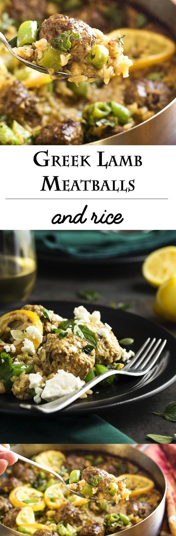 Greek Lamb Meatballs and Rice - One Pot Meal