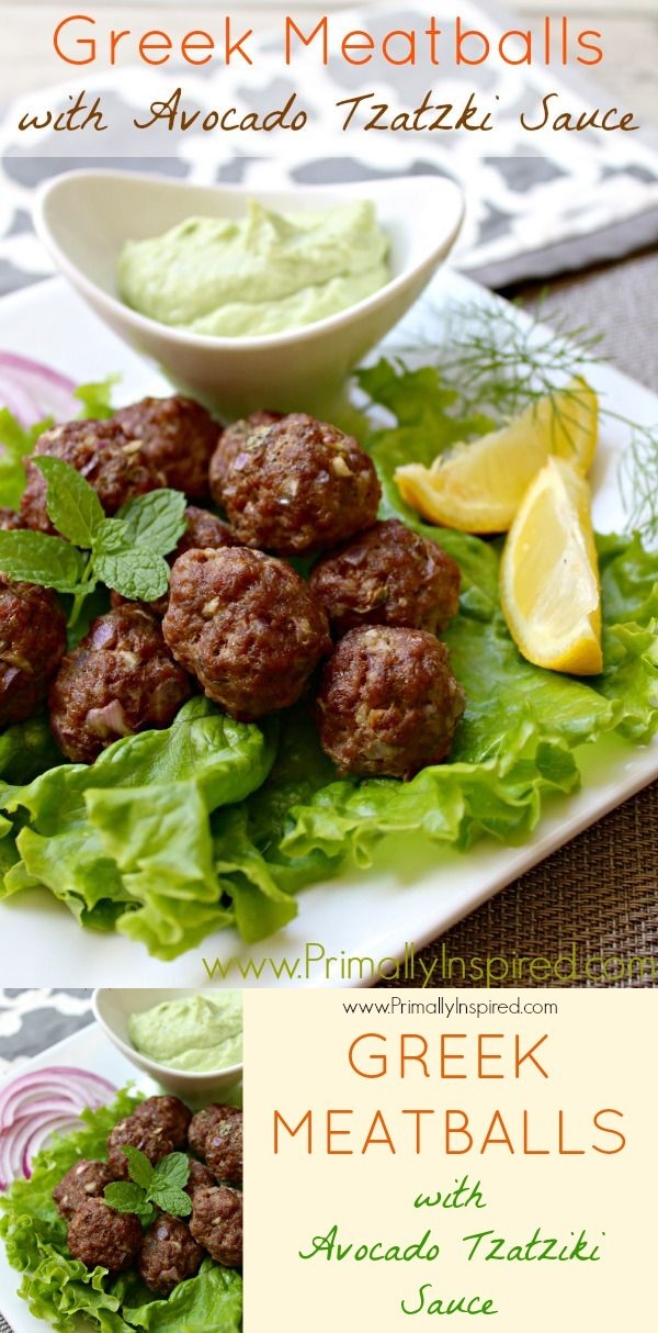 Greek Meatballs with Avocado Tzatziki Sauce