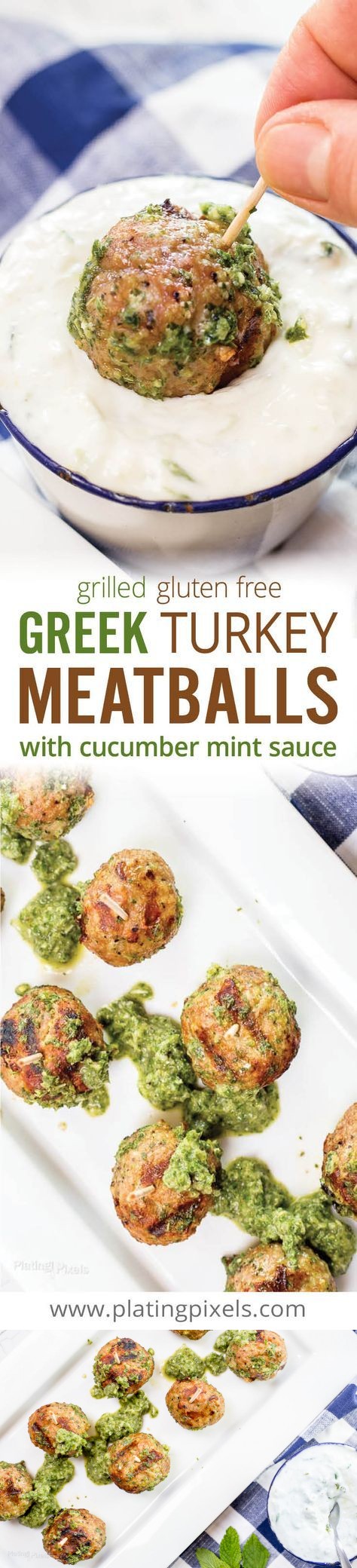 Greek Turkey Meatballs with Cucumber Mint Sauce