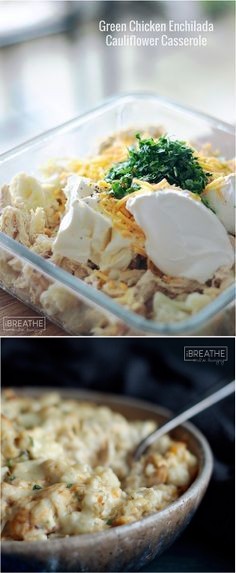 Green Chicken Enchilada Cauliflower Casserole - Low Carb