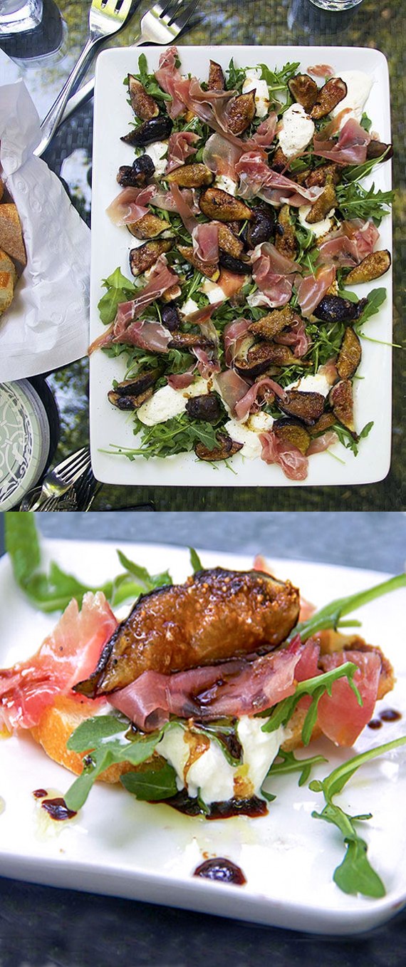 Grilled figs, prosciutto & burrata appetizer