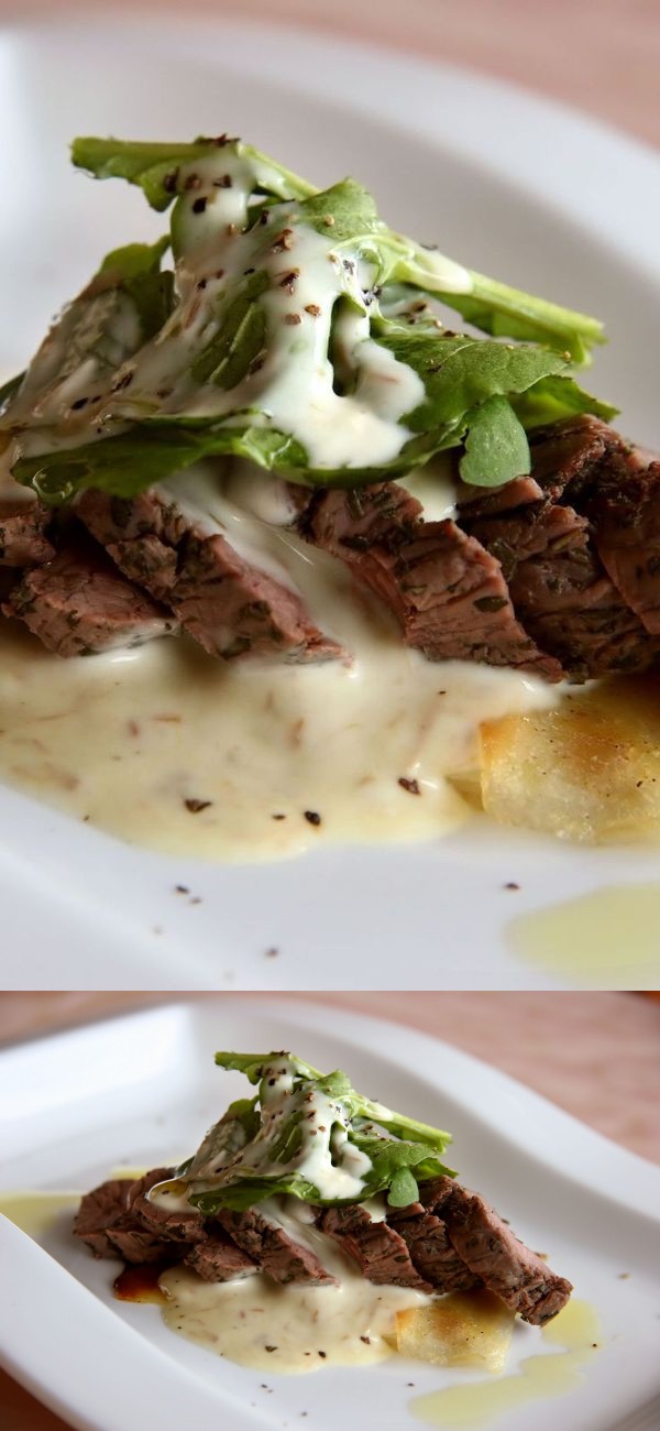 Grilled Flank Steak with Gorgonzola Cream Sauce