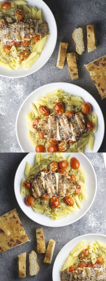 Grilled Garlic Chicken with Pesto Cream Sauce