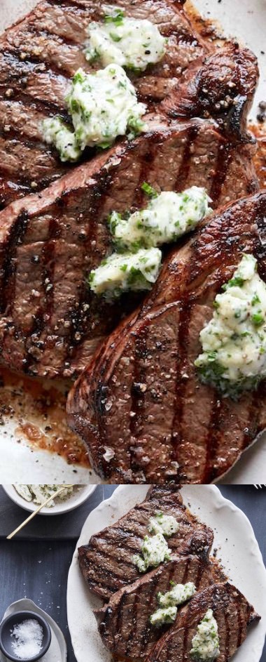 Grilled Rib Eye Steak with Parrano Herb Compound Butter