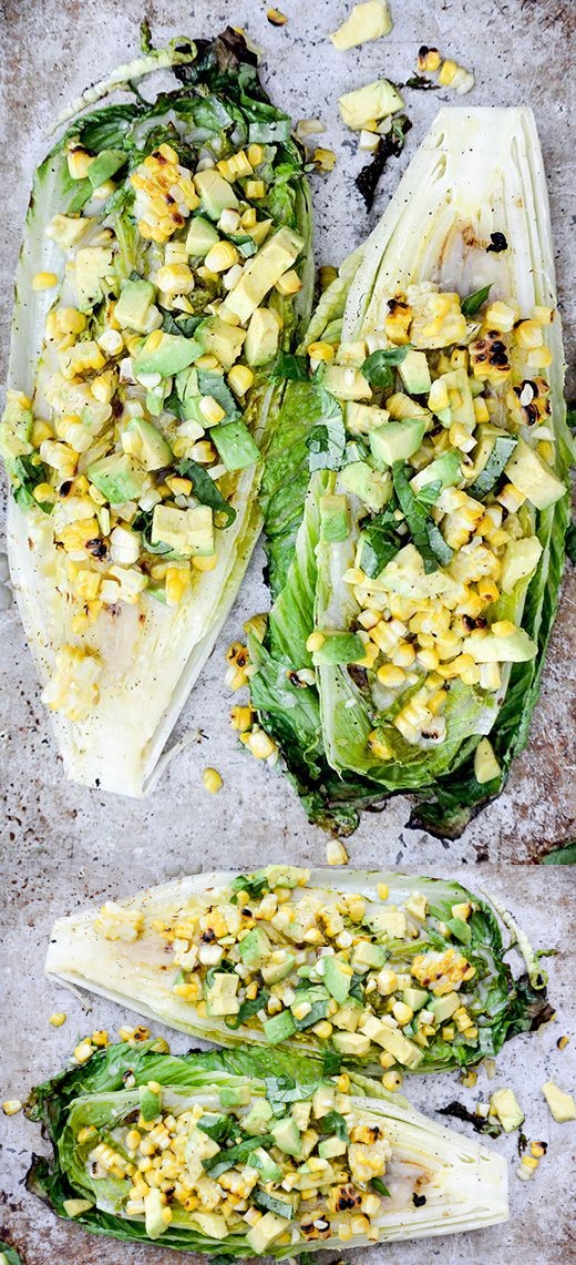 Grilled Romaine Salad with Corn and Avocado