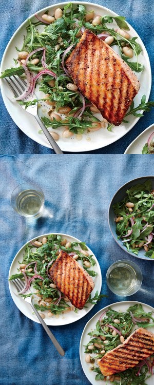 Grilled Salmon with White Bean and Arugula Salad