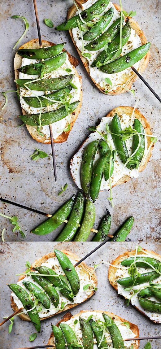 Grilled Snap Pea and Whipped Ricotta Toast