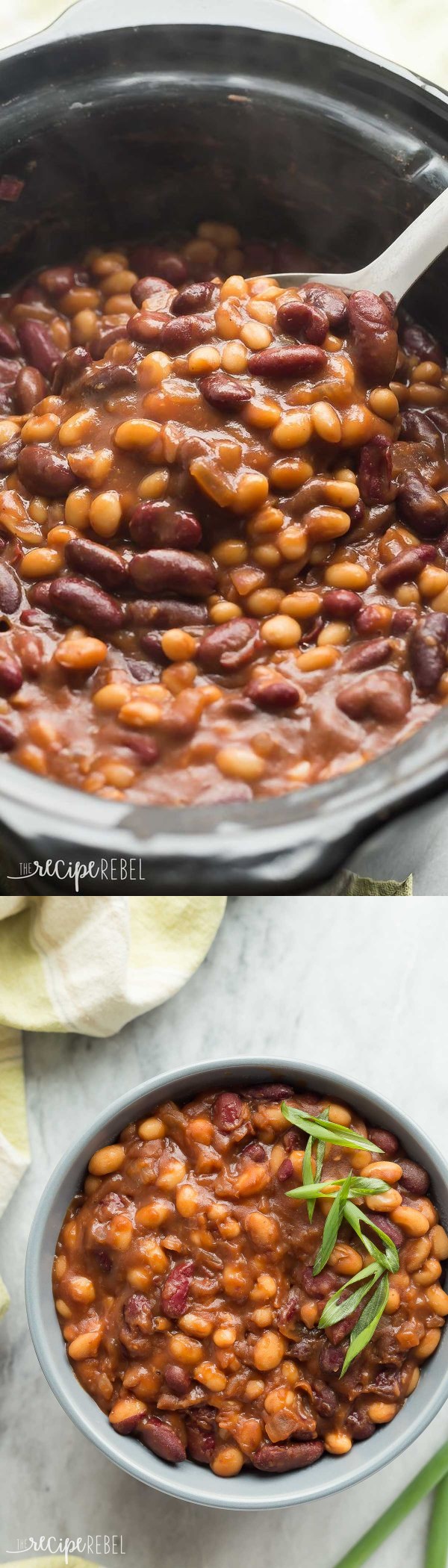 Healthier Slow Cooker Maple Balsamic Baked Beans