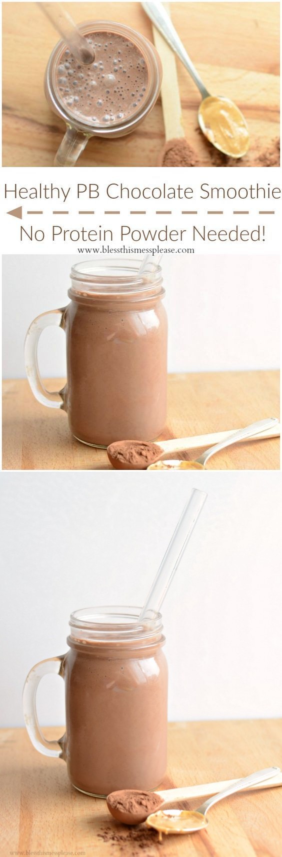 Healthy Chocolate Peanut Butter Protein Smoothie (no weird powder needed