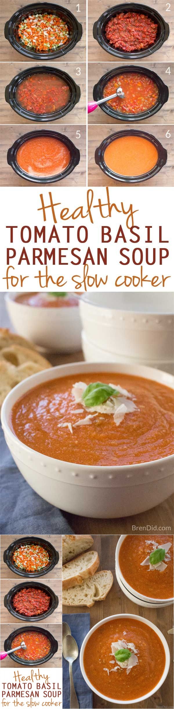 Healthy Slow Cooker Tomato Basil Parmesan Soup