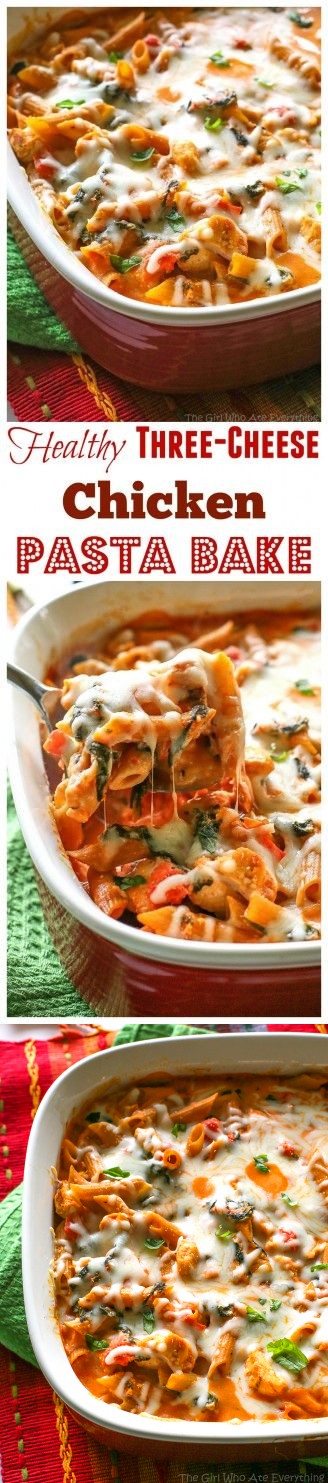 Healthy Three-Cheese Chicken Penne Pasta Bake