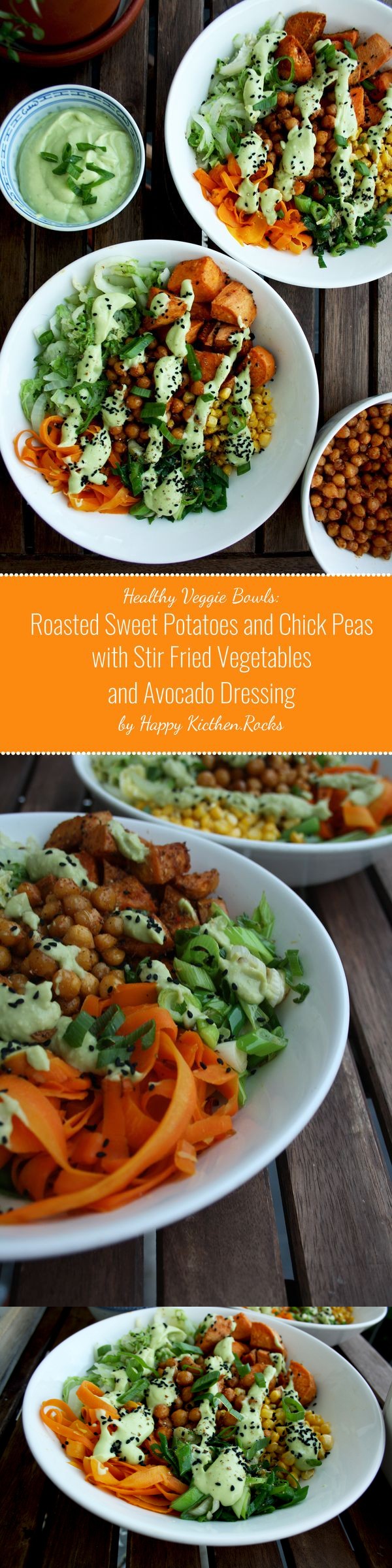 Healthy Veggie Bowls: Roasted and Stir Fried Veggies with Avocado Dressing