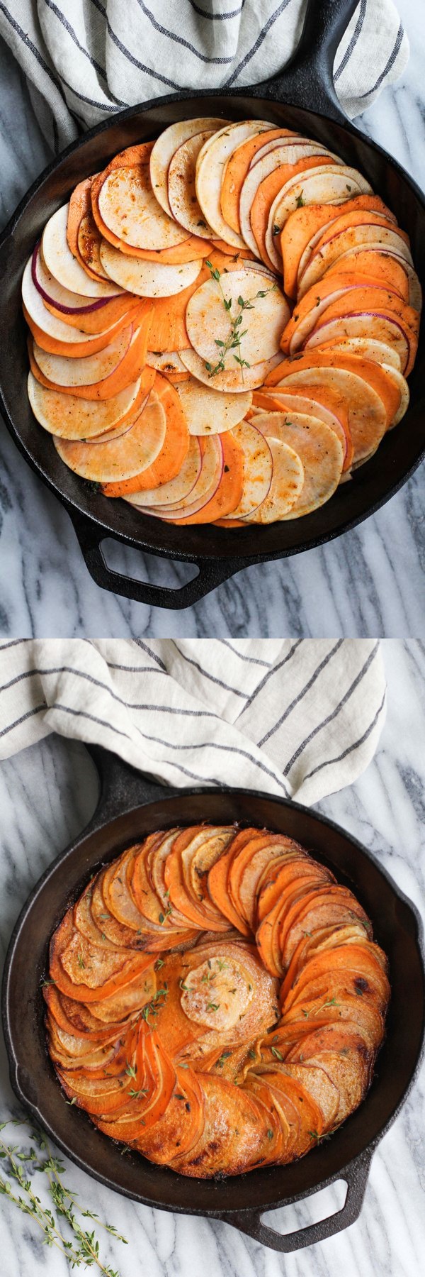 Herb Roasted Sweet Potato and Turnip Skillet