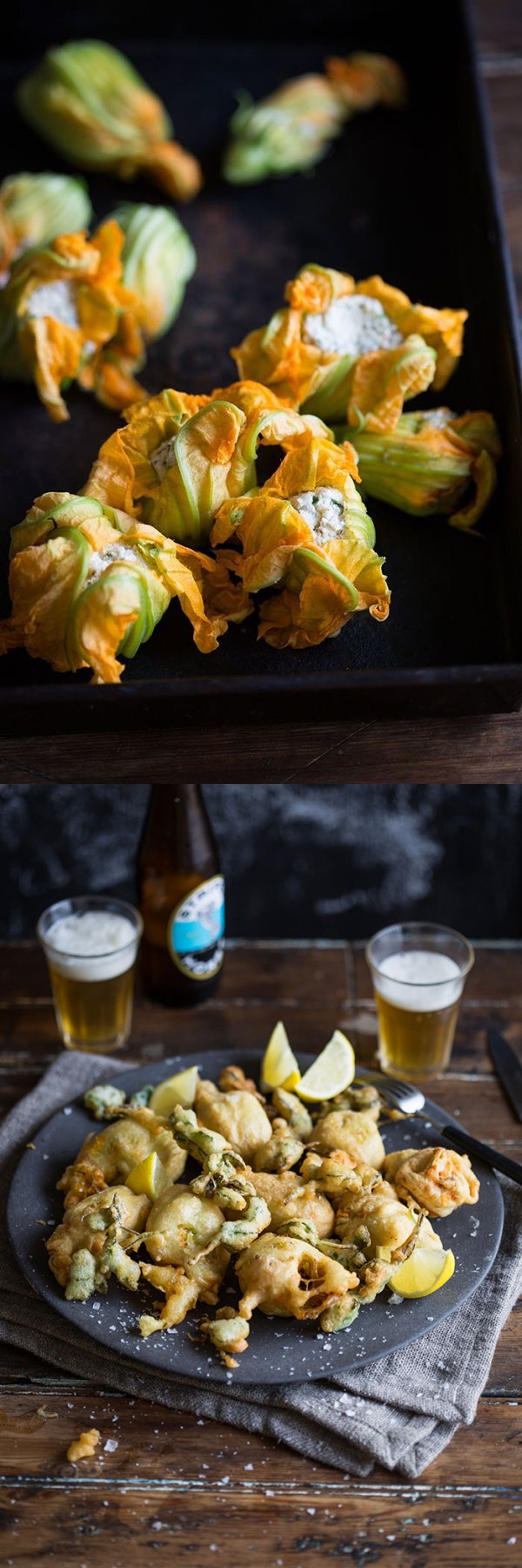 Jamie Olivers crispy zucchini flowers stuffed with spicy ricotta and mint