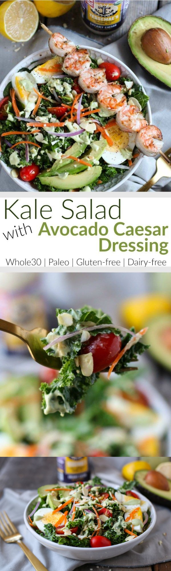 Kale Salad with Avocado Caesar Dressing