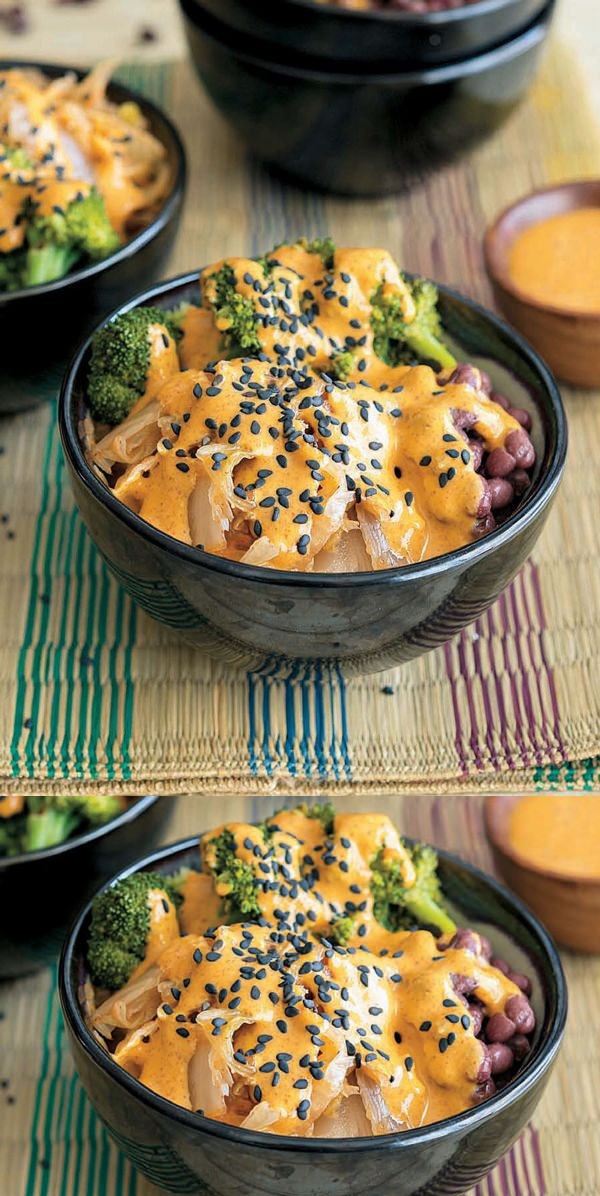 Kimchi Bowl with Red Curry Almond Sauce