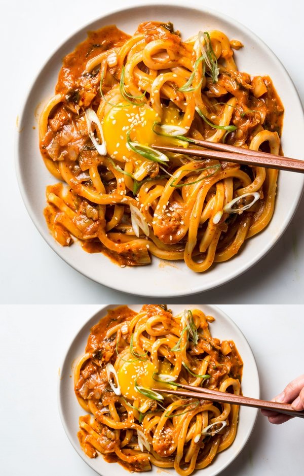 Kimchi Udon with Scallions