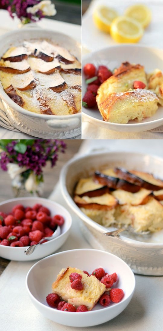 Lemon Brioche Baked French Toast with Minted Raspberries