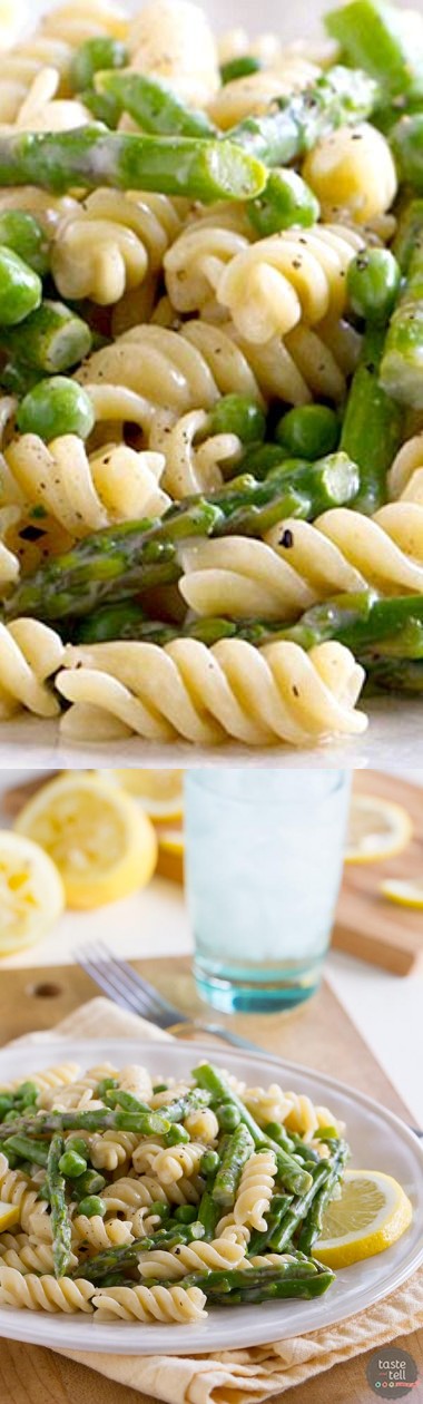 Lemon Cream Sauce Pasta with Asparagus and Peas