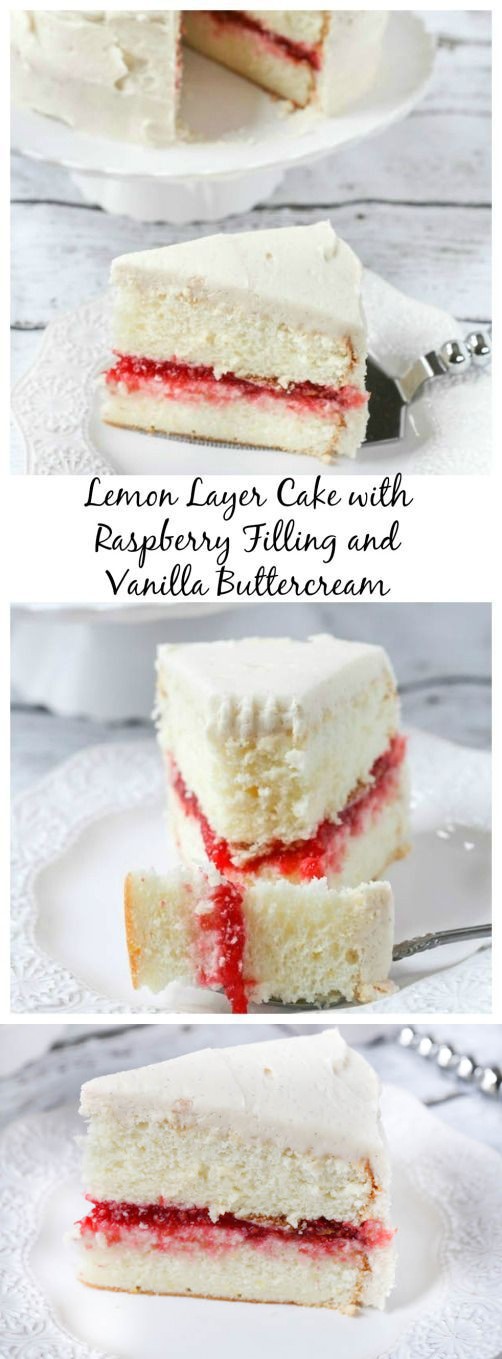 Lemon Layer Cake with Raspberry Filling and Vanilla Buttercream