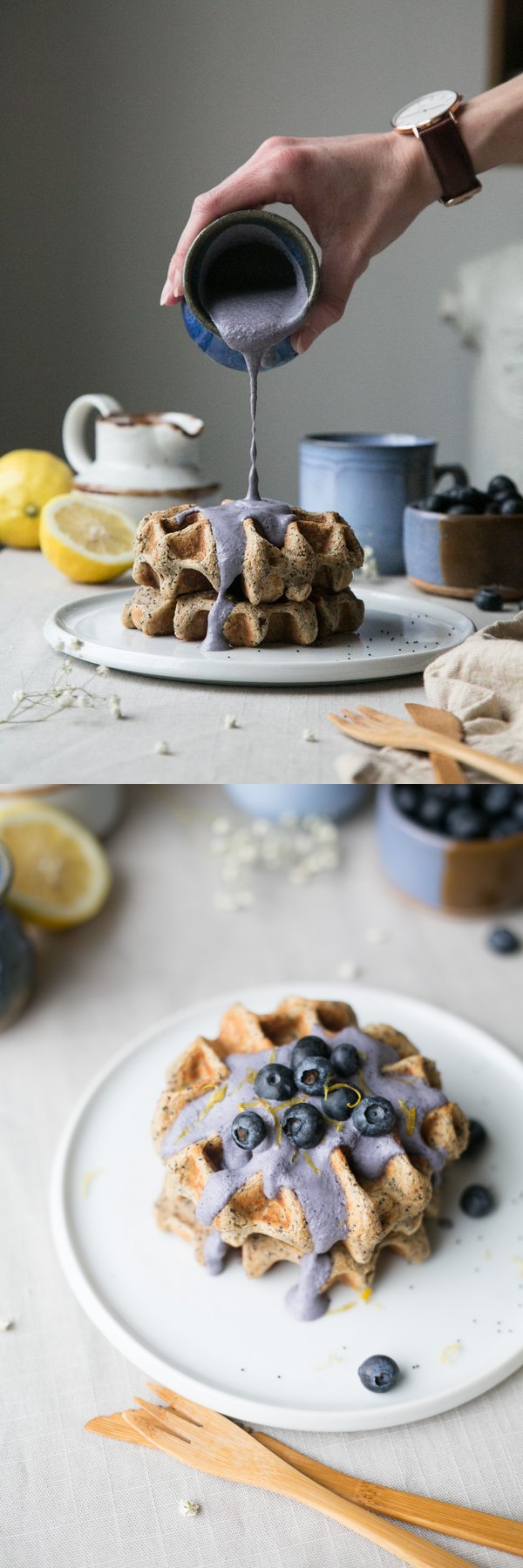 Lemon Poppy Seed Waffles + Blueberry Cashew Cream (Vegan + GF