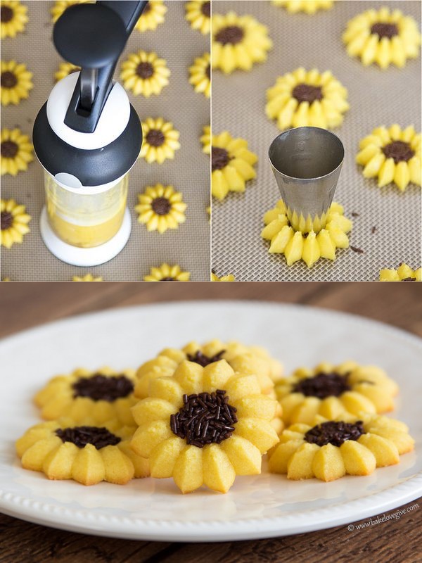 Lemon sunflower spritz cookies