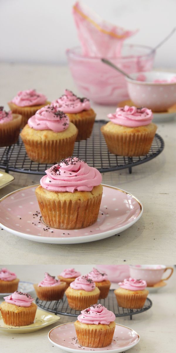 Lemon + Yoghurt Cupcakes with Beet Icing + Chia Sprinkles