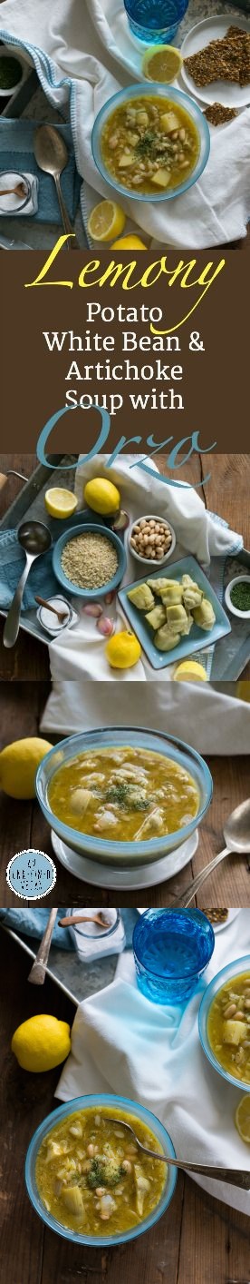 Lemony White Bean, Potato & Artichoke Soup with Orzo