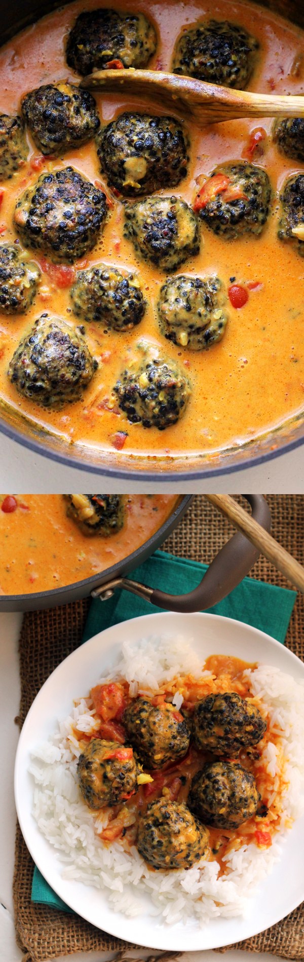 Lentil Quinoa Meatballs with Coconut-Fenugreek Sauce