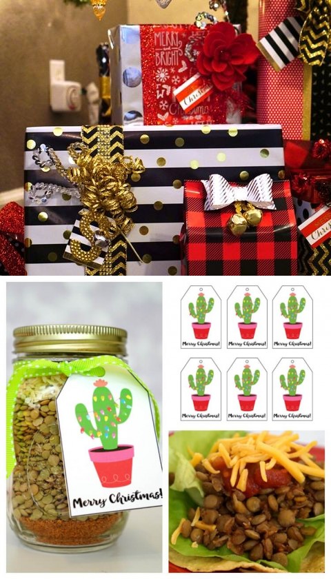 Lentil Tostada Mix-in-a-Jar + Christmas Cactus Gift Tags