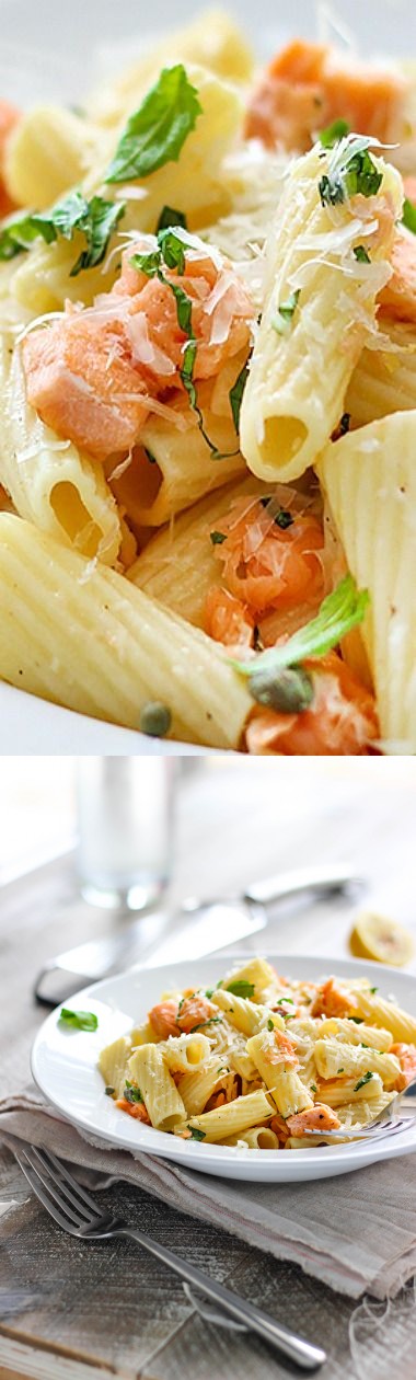 Light Lemon Garlic Pasta with Salmon