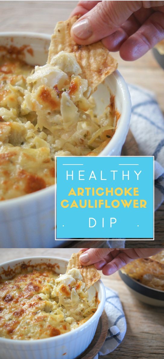 Lighter Artichoke Cauliflower Dip with Flatbread Crisps