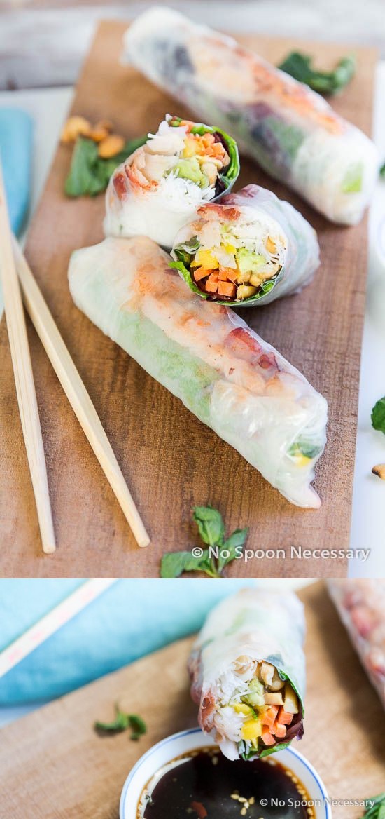 Lobster, Mango & Avocado Spring Rolls (with Soy-Sriracha Asian Dipping Sauce