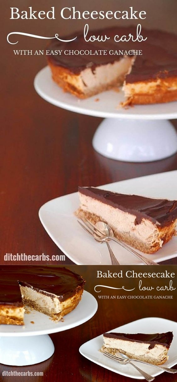 Low Carb Baked Cheesecake with Chocolate Ganache