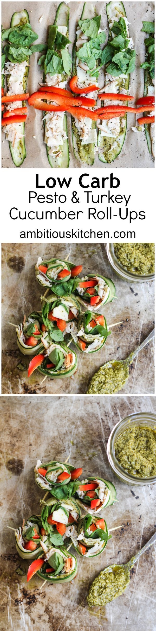 Low-Carb Pesto & Turkey Cucumber Roll-Ups