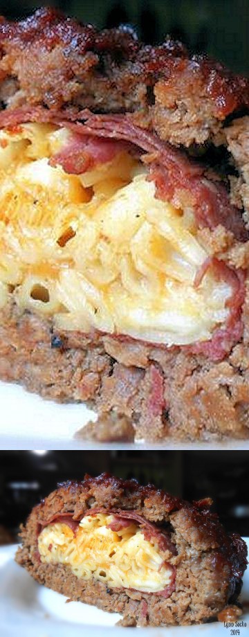 Mac & Cheese stuffed BBQ Meatloaf