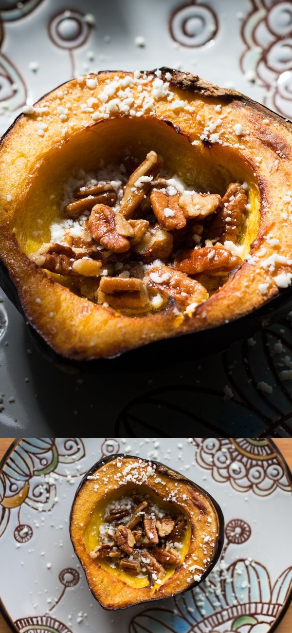 Maple Butter Roasted Acorn Squash with Pecans