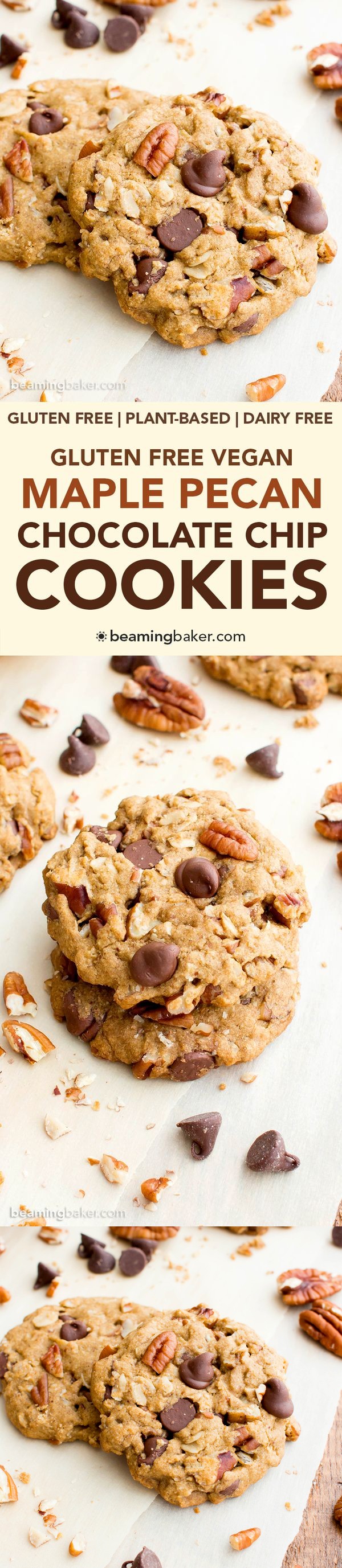 Maple Pecan Chocolate Chip Cookies (Oat Flour, Vegan, Gluten Free, Dairy Free