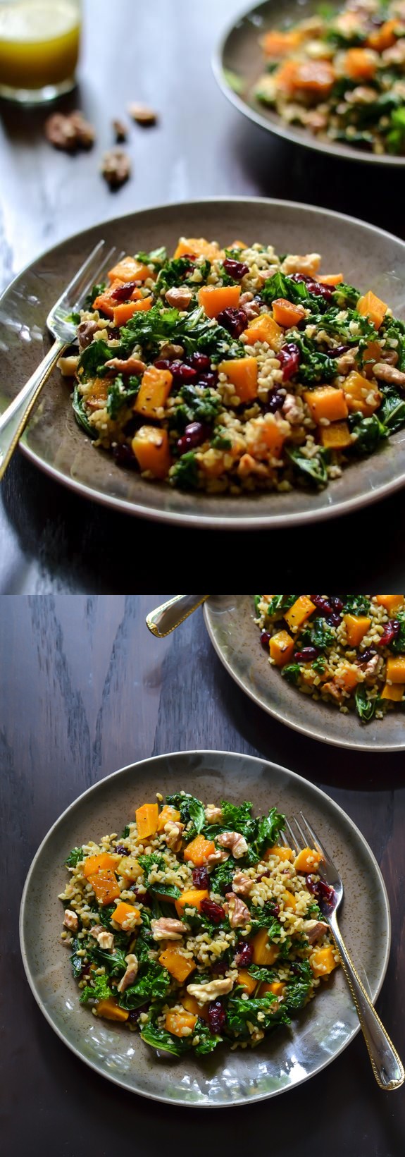 Maple Roasted Butternut Squash Freekeh Salad with Kale