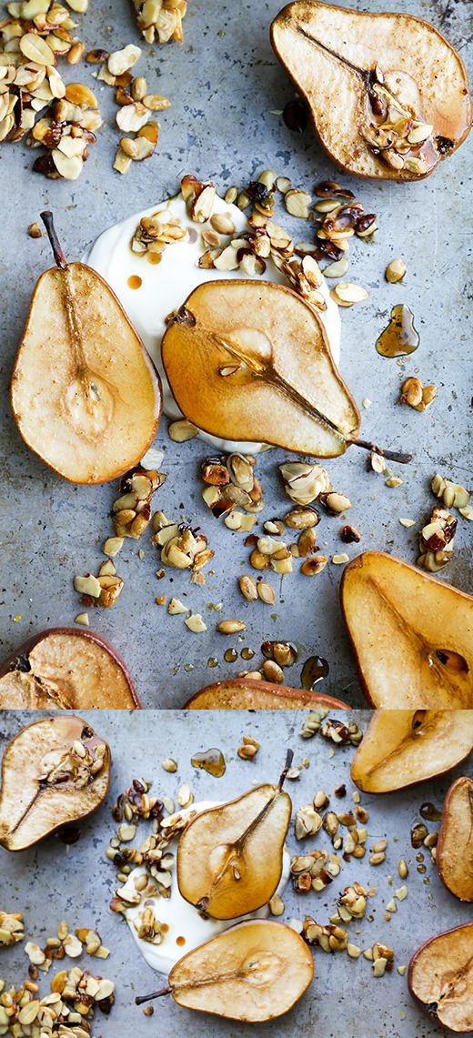 Maple Roasted Pears with Yogurt and Maple-Nut Clusters