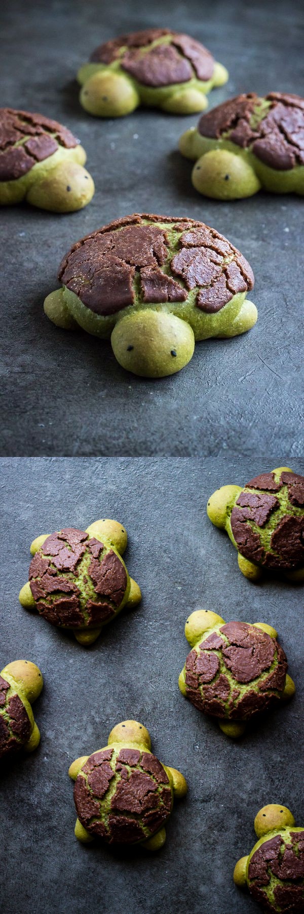 Matcha milk bread turtles