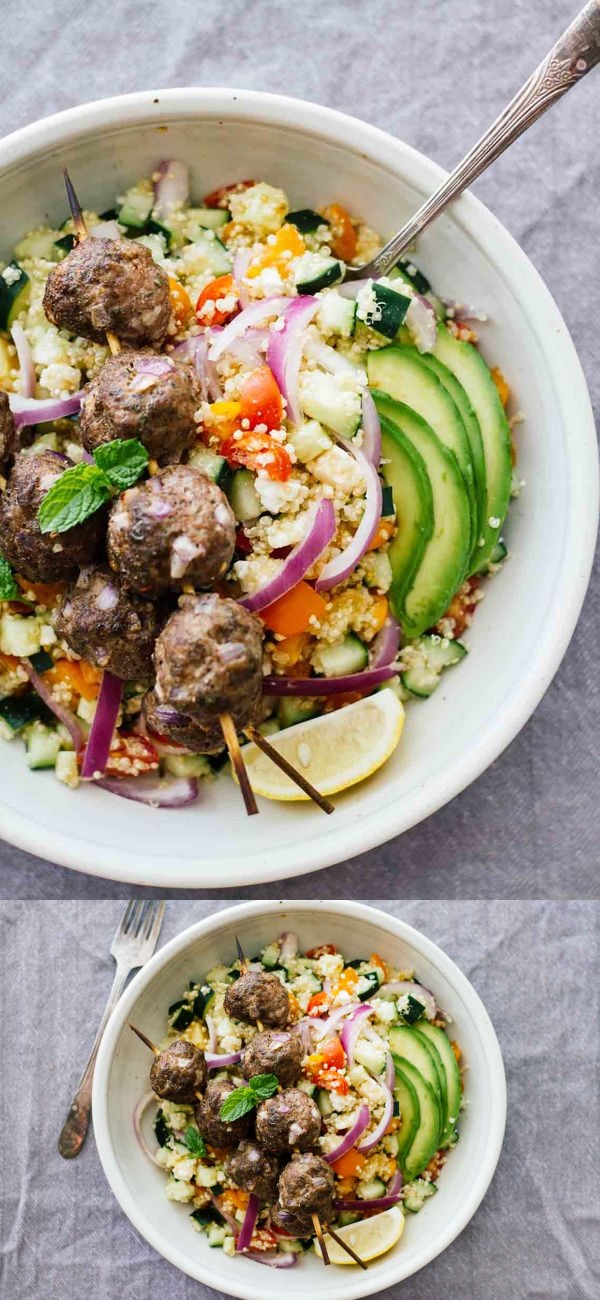 Mediterranean Salad Bowls w/ Lebanese BBQ Meatballs