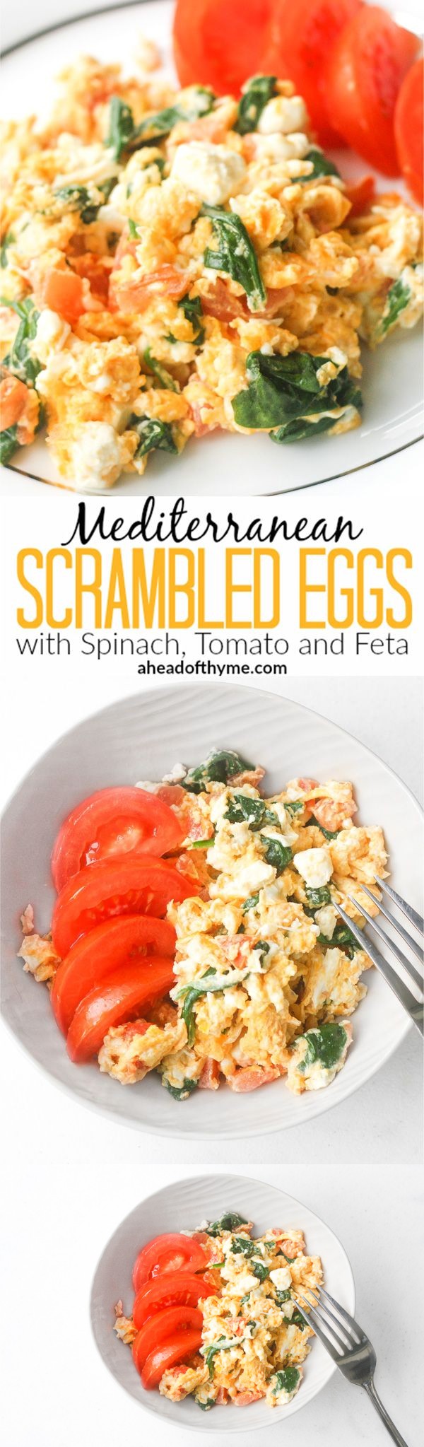 Mediterranean Scrambled Eggs with Spinach, Tomato and Feta