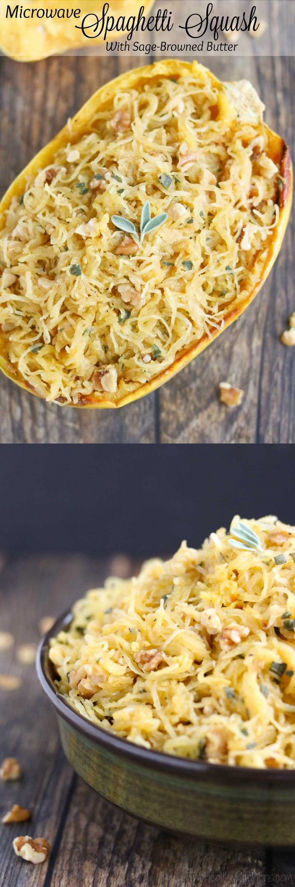 Microwave Spaghetti Squash with Sage-Browned Butter and Toasted Walnuts