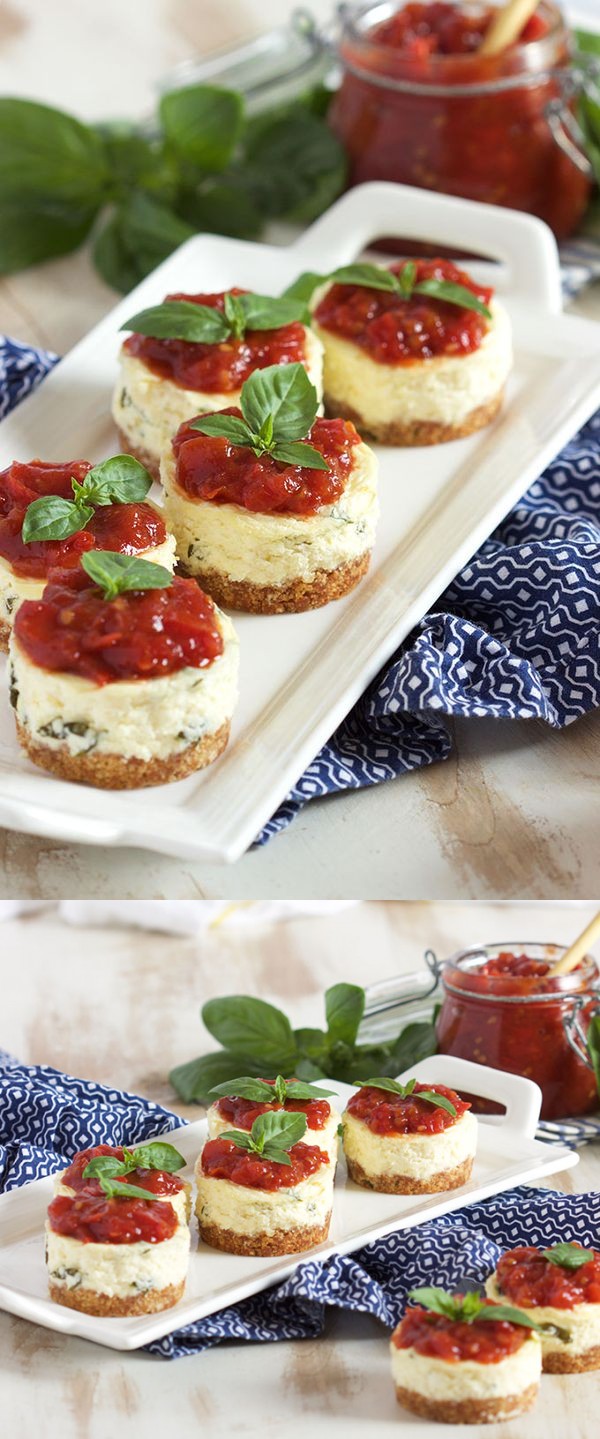 Mini Basil Parmesan Cheesecakes with Tomato Jam