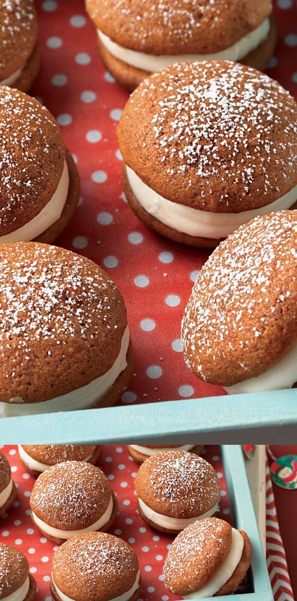 Mini Gingerbread Whoopie Pies with Cream Cheese Filling