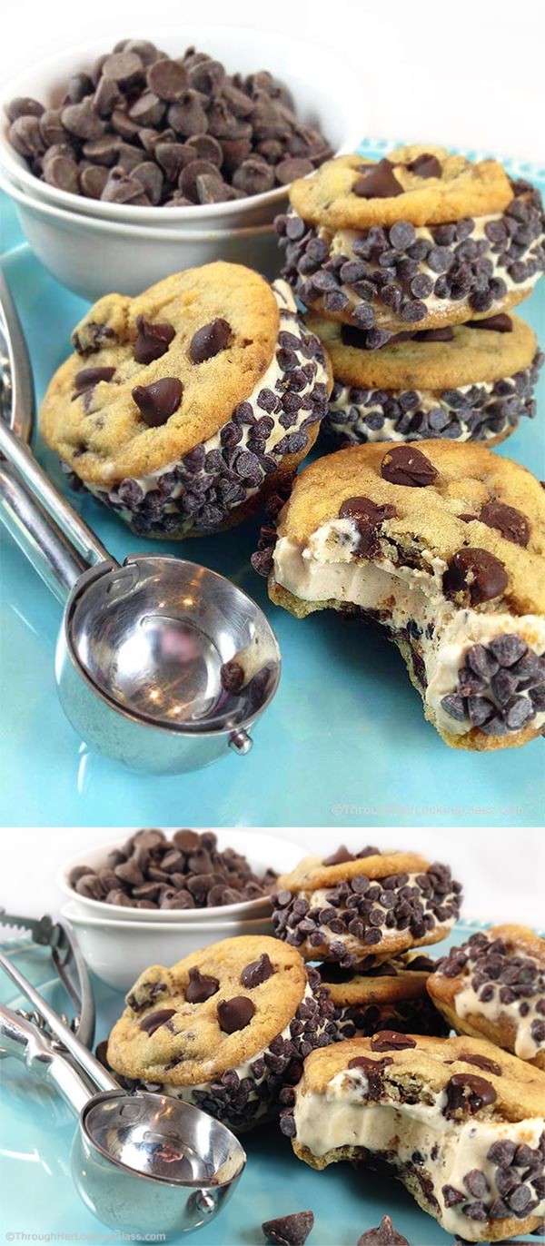 Mini Mocha Chocolate Chip Cookie Ice Cream Sandwich