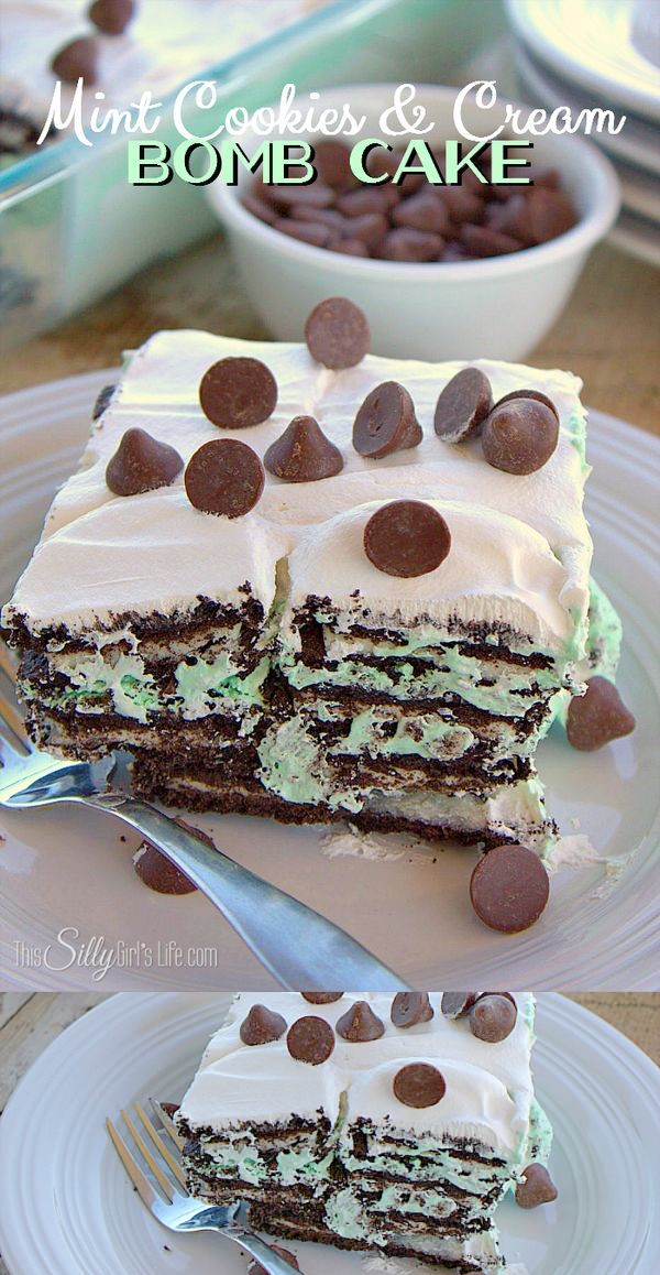 Mint Cookies and Cream Bomb Cake Using Toll House Filled Morsels